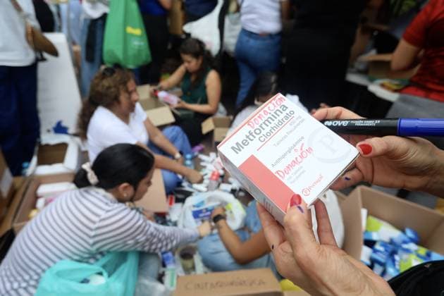 Humanitarian aid campaign launched in Lima for Earthquake Victims in Venezuela LIMA, PERU - JUNE 28: People gather at a collection center in Lima, Peru on June 28, 2026, to donate essential supplies, including food, clothing, and medicine, for families affected by the recent earthquakes in Venezuela. Organized by the Venezuelan community living in Peru, the humanitarian campaign called on residents and citizens to support the relief efforts for the disaster victims. Klebher Vasquez Anadolu Lima Peru. Editorial use only. Please get in touch for any other usage.  Copyright: x2026xAnadoluxKlebherxVasquezx