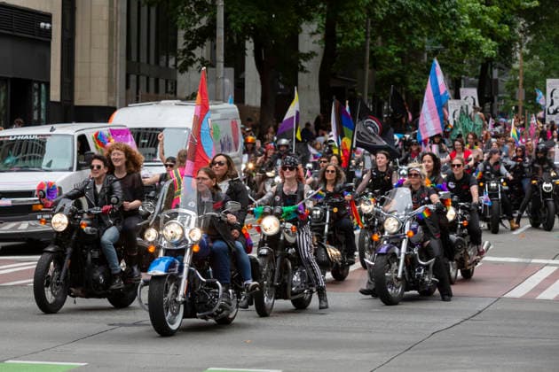 June 28, 2026, Seattle, Washington, USA: Seattle Dykes on Bikes lead the Seattle Pride Parade as is tradition through SeattleÃ¢â‚¬â ¢s Westlake Center on Sunday, June 28, 2026. Seattle USA - ZUMAg235 20260628_zap_g235_018 Copyright: xPaulxChristianxGordonx