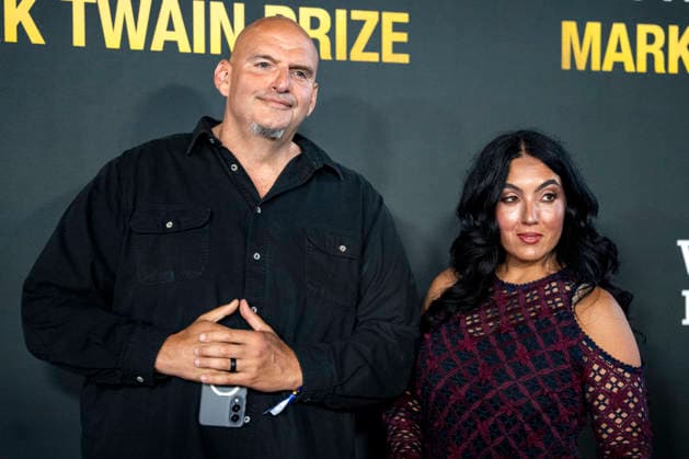Sen. John Fetterman, D-PA, and Gisele Barreto Fetterman arrive on the red carpet before the 27th Mark Twain Prize for American Humor Award at the Kennedy Center for the Performing Arts in Washington DC on Sunday, June 28, 2026.  WAP20260628322 BONNIExCASH