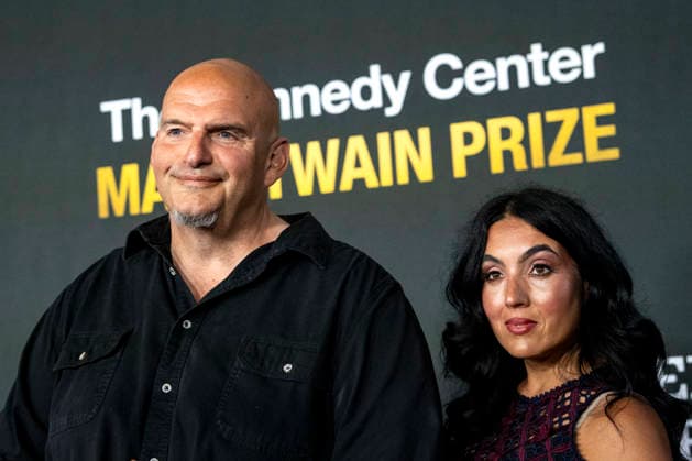 Sen. John Fetterman, D-PA, and Gisele Barreto Fetterman arrive on the red carpet before the 27th Mark Twain Prize for American Humor Award at the Kennedy Center for the Performing Arts in Washington DC on Sunday, June 28, 2026.  WAP20260628323 BONNIExCASH