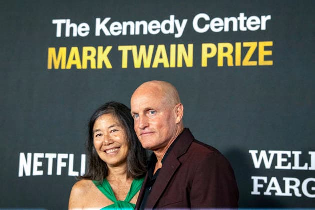 Laura Louie and Woody Harrelson arrive on the red carpet before the 27th Mark Twain Prize for American Humor Award at the Kennedy Center for the Performing Arts in Washington DC on Sunday, June 28, 2026.  WAP20260628350 BONNIExCASH