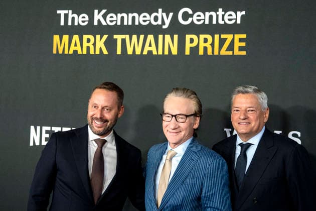 Michael Kives, Bill Maher, and Ted Sarandos arrive on the red carpet before the 27th Mark Twain Prize for American Humor Award at the Kennedy Center for the Performing Arts in Washington DC on Sunday, June 28, 2026.  WAP20260628361 BONNIExCASH