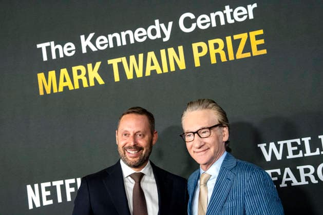 Michael Kives and Bill Maher arrive on the red carpet before the 27th Mark Twain Prize for American Humor Award at the Kennedy Center for the Performing Arts in Washington DC on Sunday, June 28, 2026.  WAP20260628362 BONNIExCASH