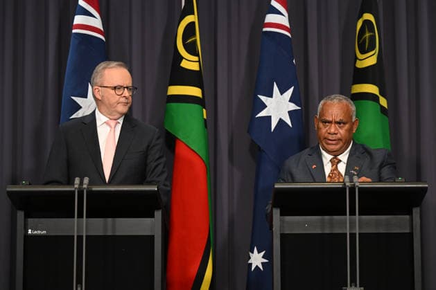 JOTHAM NAPAT AUSTRALIA VISIT, Prime Minister of Vanuatu Jotham Napat and Australian Prime Minister Anthony Albanese speak to the media during a press conference after signing the Nakamal agreement at Parliament House in Canberra, Monday, June 29, 2026. ( NO ARCHIVING CANBERRA AUSTRALIAN CAPITAL TERRITORY AUSTRALIA  Copyright: xLUKASxCOCHx 20260629177205247300