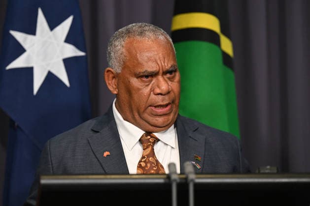 JOTHAM NAPAT AUSTRALIA VISIT, Prime Minister of Vanuatu Jotham Napat speaks to the media during a press conference after signing the Nakamal agreement with Australian Prime Minister Anthony Albanese at Parliament House in Canberra, Monday, June 29, 2026. ( NO ARCHIVING CANBERRA AUSTRALIAN CAPITAL TERRITORY AUSTRALIA  Copyright: xLUKASxCOCHx 20260629158341651111