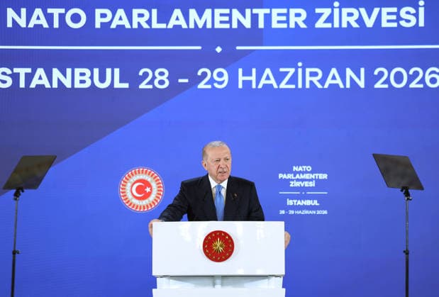 Turkish President Recep Tayyip Erdogan ISTANBUL, TURKIYE - JUNE 29: (----EDITORIAL USE ONLY - MANDATORY CREDIT - TURKISH PRESIDENCY MUSTAFA KAMACI HANDOUT - NO MARKETING NO ADVERTISING CAMPAIGNS - DISTRIBUTED AS A SERVICE TO CLIENTS----) Turkish President Recep Tayyip Erdogan makes a speech during a luncheon hosted in honor of NATO Parliamentary Speakers at the Dolmabahce Palace in Istanbul, Turkiye on June 29, 2026. TUR Presidency Mustafa Kamaci Anadolu Istanbul Turkey. Editorial use only. Please get in touch for any other usage.  Copyright: x2026xAnadoluxTURxPresidencyx xMustafaxKamacix