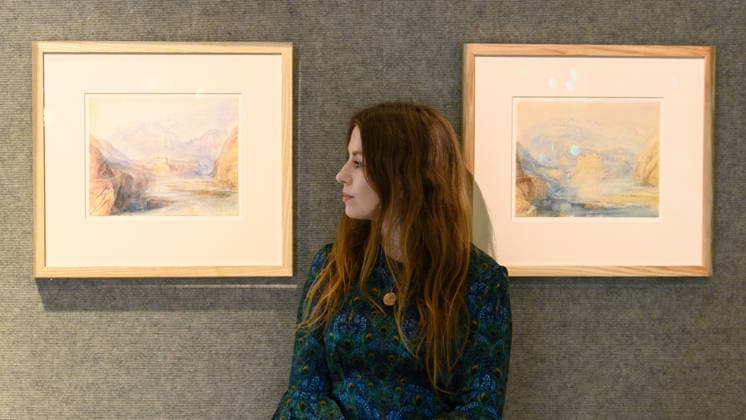 Bonhams Classics Week Sales at Bonhams, London, UK - 29 June 2026 A staff member views (L) - Schloss Rhäzüns, Distant View, the Domleschg Valley, Switzerland by Joseph Mallord William Turner (est. Â£350k - Â£500k) and (R) - Schloss Rhäzüns, Near View, Switzerland by Joseph Mallord William Turner (est. Â£300k - Â£500k) which is part of Bonhams Classics Week Sales on 30th June - 2nd July at Bonhams, London, England, UK on Monday 29 June, 2026., Credit:Justin Ng Avalon UK, England, London, Bonhams  Copyright: xJustinxNgx xAvalonx 1113334543