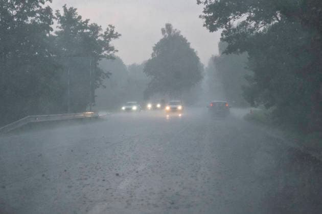 Severe thunderstorms and torrential rain disrupted traffic in South Bohemia on June 29, 2026. The photo was taken on the first-class road near Stilec, between Cesky Krumlov and Ceske Budejovice. (CTKxPhoto VaclavxPancer) CTKPhotoP2026062906329  CTKPhotoP2026062906329