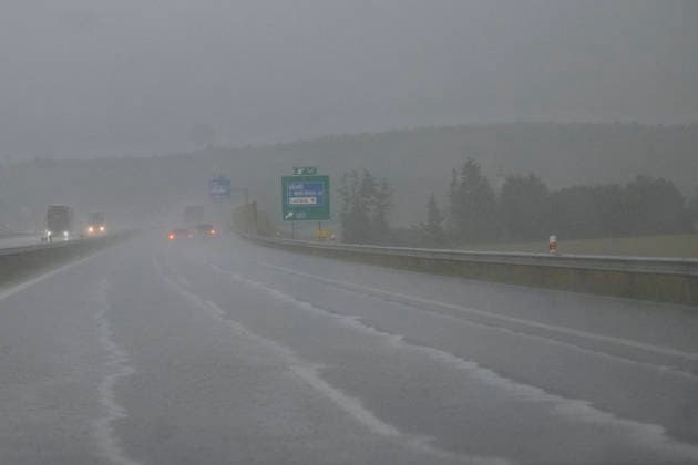 Severe thunderstorms and torrential rain disrupted traffic in South Bohemia on June 29, 2026. A photo taken on the D3 highway from Ceske Budejovice to Kaplice. (CTKxPhoto VaclavxPancer) CTKPhotoP2026062906371  CTKPhotoP2026062906371