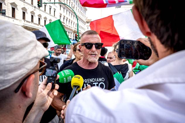 Demonstration for Italy and for Christ against Islam ROME, ITALY - JUNE 29: Demonstration led by Simone Carabella, (pictured) influencer and anti-urban decay activist, and Mario Adinolfi (not pictured) of the People of the Family movement, in defense of Rome and Italy, faith, the family and the future of their children, defended with the crucifix and the Italian flag, opposing what the organizers describe as the threat of Islam on June 29, 2026 in Rome, Italy. Rome Italy Copyright: xStefanoxMontesix