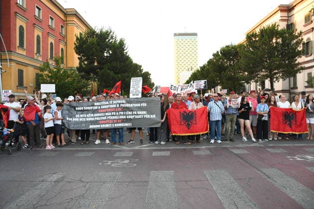 Protests in Albania hit 30th day over controversial Kushner-linked tourism project TIRANA, ALBANIA - JUNE 29: Protesters gather at Skanderbeg Square carrying banners and signs with the slogan Albania is not for sale as demonstrations continue on the 30th day against a planned tourism project in the Zvernec region of Vlora, in Tirana, Albania on June 29, 2026. Olsi Shehu Anadolu Tirana Albania. Editorial use only. Please get in touch for any other usage.  Copyright: x2026xAnadoluxOlsixShehux