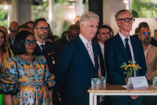 Professor Marie Nyange Ndambo, Minister for the Environment of the Democratic Republic of the Congo, King Philippe - Filip of Belgium and Koen Doens, Director-General for International Partnerships at the European Commission pictured during a royal visit for the celebration of the 100th Anniversary of Virunga National Park at the Meise Botanical Garden, on Monday 29 June 2026.  EMILExWINDAL 179906772