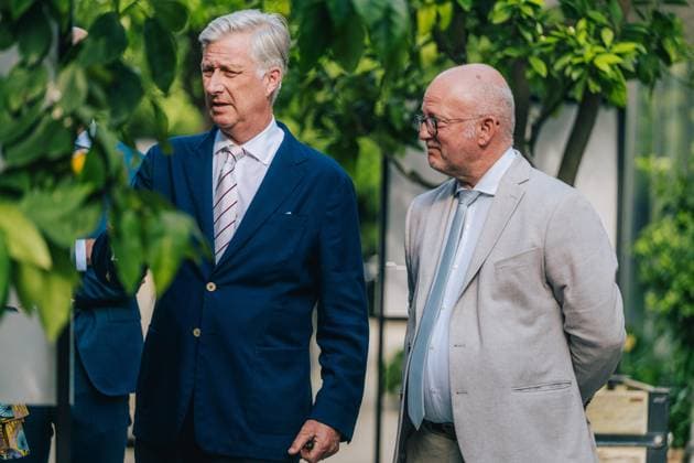 King Philippe - Filip of Belgium and Jean-Luc Crucke Belgian Minister for Mobility, Climate and Environmental Transition pictured during a royal visit for the celebration of the 100th Anniversary of Virunga National Park at the Meise Botanical Garden, on Monday 29 June 2026.  EMILExWINDAL 179906773