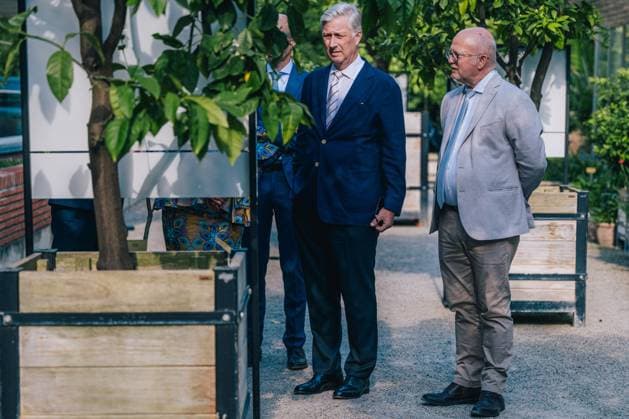 King Philippe - Filip of Belgium and Jean-Luc Crucke Belgian Minister for Mobility, Climate and Environmental Transition pictured during a royal visit for the celebration of the 100th Anniversary of Virunga National Park at the Meise Botanical Garden, on Monday 29 June 2026.  EMILExWINDAL 179906789