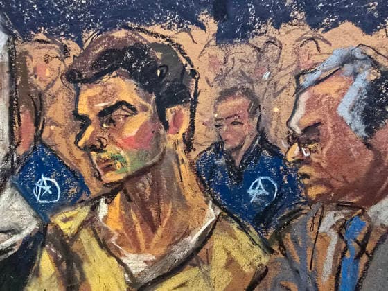 Photograph of a drawing by artist Jane Rosenberg depicting Luigi Mangione (L) with his attorney, Marc Agnifilo during a hearing at a court in New York, United States, 29 June 2026. Federal Judge Margaret Garnett decided to postpone the start of the trial against Luigi Mangione, who is accused of murdering Brian Thompson, CEO of UnitedHealthcare, until early January 2027 to avoid a conflict with his state trial. Federal judge postpones the start of Luigi Mangione s trial until January !ACHTUNG: NUR REDAKTIONELLE NUTZUNG!  Copyright: xJanexRosenbergx USA1952 20260629-55020748913_1