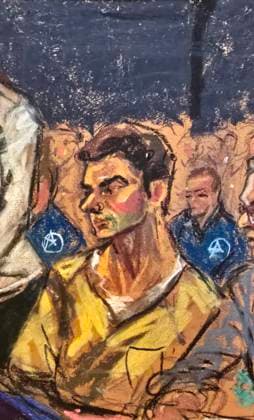 Photograph of a drawing by artist Jane Rosenberg depicting Luigi Mangione during a hearing at a court in New York, United States, 29 June 2026. Federal Judge Margaret Garnett decided to postpone the start of the trial against Luigi Mangione, who is accused of murdering Brian Thompson, CEO of UnitedHealthcare, until early January 2027 to avoid a conflict with his state trial. Federal judge postpones the start of Luigi Mangione s trial until January !ACHTUNG: NUR REDAKTIONELLE NUTZUNG!  Copyright: xJanexRosenbergx USA1950 20260629-55020748916_1