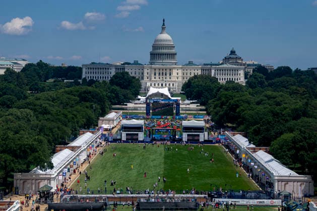 Visitors attend the fifth day of the Great American State Fair on the National Mall on Monday, June 29, 2026. The Freedom 250-backed Great American State Fair celebrating the 250th anniversary of the United States runs through July 10th.  WAP20260629398 BONNIExCASH
