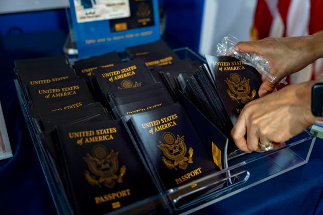 Information booklets on the Passport 250 , a limited edition U.S. Passport featuring U.S. President Donald Trump, are displayed in the State Department exhibit on the fifth day of the Great American State Fair on the National Mall on Monday, June 29, 2026. The Freedom 250-backed Great American State Fair celebrating the 250th anniversary of the United States runs through July 10th.  WAP20260629424 BONNIExCASH
