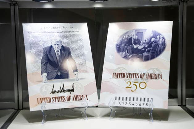 A limited edition U.S. Passport featuring U.S. President Donald Trump, on display at the State Department exhibit on the fifth day of the Great American State Fair on the National Mall on Monday, June 29, 2026. The Freedom 250-backed Great American State Fair celebrating the 250th anniversary of the United States runs through July 10th.  WAP20260629428 BONNIExCASH
