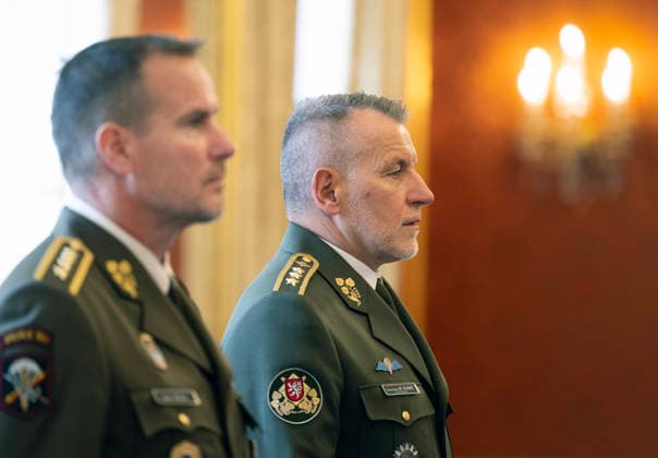 Czech President Petr Pavel, not seen, appoints Miroslav Hlavac, right, as new Chief of General Staff of the Czech Armed Forces, in Prague, Czech Republic, on June 30, 2026. On the left side is seen outgoing chief Karel Rehka. (CTKxPhoto MichaelaxRihova) CTKPhotoP2026063003114  CTKPhotoP2026063003114