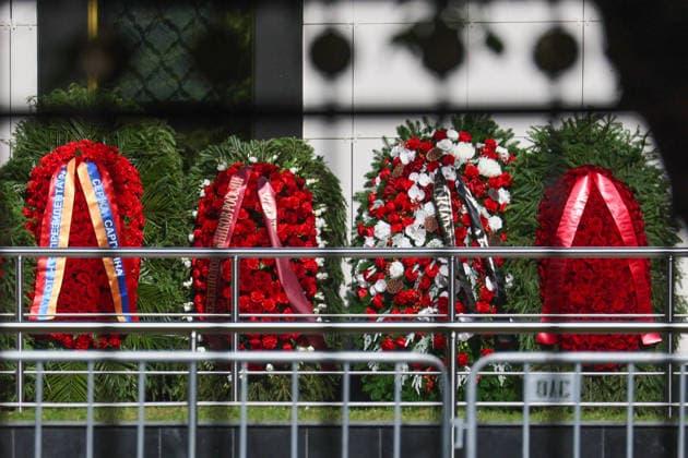 30.06.2026. Russia. Moscow. Funeral wreaths at the funeral hall of the Central Clinical Hospital (CCB) in Moscow during the farewell to the former Minister of Defense, special presidential envoy Sergei Ivanov. Alexey Belkin NEWS.ru BelkinxAlexey