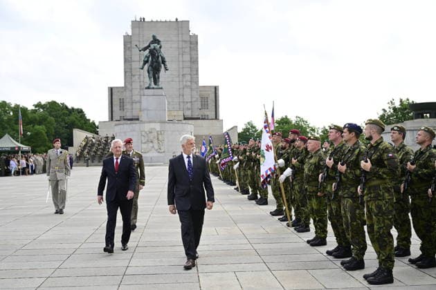 Ceremonial parade marking Czech Armed Forces Day and the handover of the post of Chief of the General Staff of the Czech Armed Forces took place at the National Memorial at Vitkov, in Prague, Czech Republic, on June 30, 2026. In the center, from left: Czech Defence Minister Jaromir Zuna, outgoing Chief of the General Staff Karel Rehka (in the background), and Czech President Petr Pavel. (CTKxPhoto RomanxVondrous) CTKPhotoP2026063003503  CTKPhotoP2026063003503