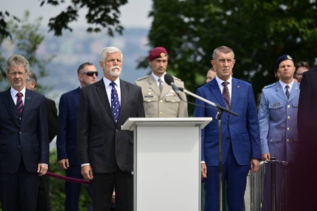 Ceremonial parade marking Czech Armed Forces Day and the handover of the post of Chief of the General Staff of the Czech Armed Forces took place at the National Memorial at Vitkov, in Prague, Czech Republic, on June 30, 2026. In the background on the left is the Chairman of the Senate Milos Vystrcil, in the foreground from the left are President Petr Pavel and Prime Minister Andrej Babis. (CTKxPhoto RomanxVondrous) CTKPhotoP2026063003561  CTKPhotoP2026063003561
