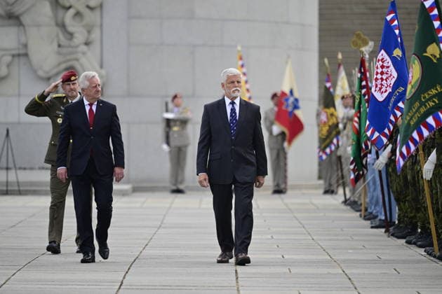 Ceremonial parade marking Czech Armed Forces Day and the handover of the post of Chief of the General Staff of the Czech Armed Forces took place at the National Memorial at Vitkov, in Prague, Czech Republic, on June 30, 2026. From right: President Petr Pavel, Minister of Defence Jaromir Zuna and outgoing Chief of the General Staff Karel Rehka. (CTKxPhoto RomanxVondrous) CTKPhotoP2026063003574  CTKPhotoP2026063003574