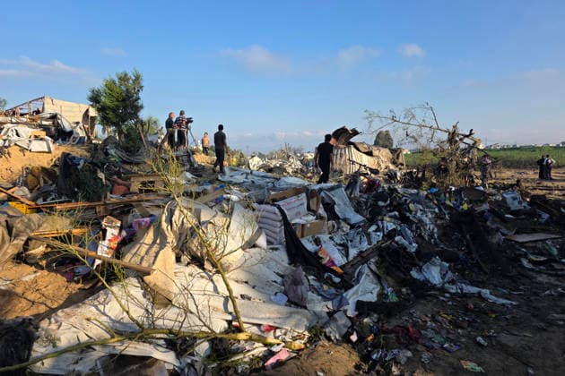Displaced Families Inspect Damage After Israeli Airstrike in al-Mawasi Palestinian displaced families inspect damage to their tents and belongings following an Israeli airstrike that targeted a camp for displaced people in the al-Mawasi area of Khan Younis, southern Gaza Strip, on June 30, 2026. The Israeli army carried out the strike despite a ceasefire, causing extensive damage across the area. Photo by Tariq Mohammad APA Images Khan Yunis Gaza Strip Palestinian Territory 300626_Khan_Yunis_TM_00(43) Copyright: xapaimagesxTariqxMohammad xapaimagesx