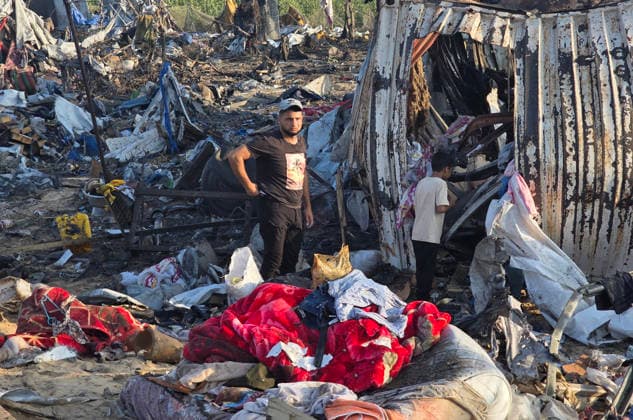 Displaced Families Inspect Damage After Israeli Airstrike in al-Mawasi Palestinian displaced families inspect damage to their tents and belongings following an Israeli airstrike that targeted a camp for displaced people in the al-Mawasi area of Khan Younis, southern Gaza Strip, on June 30, 2026. The Israeli army carried out the strike despite a ceasefire, causing extensive damage across the area. Photo by Tariq Mohammad APA Images Khan Yunis Gaza Strip Palestinian Territory 300626_Khan_Yunis_TM_00(20) Copyright: xapaimagesxTariqxMohammad xapaimagesx
