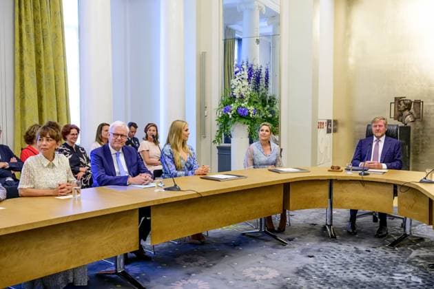 Den Haag, The Netherlands, 2026-06-30 11:02:46 THE HAGUE, 30-06-2026, Kneuterdijk Palace. King Willem Alexander, Queen Maxima, Princess Amalia, and Prime Minister Jetten are attending the extraordinary meeting of the Council of State on the occasion of Thom de Graaf s farewell as Vice-President. Minister Pieter Heerma of the Interior and Kingdom Relations and State Secretary Claudia van Bruggen of Justice and Security are also attending the meeting. The meeting is taking place in the Council of State building at Kneuterdijk Palace in The Hague. PHOTO: NLBeeld POOL Mischa Schoemaker Credit: NL Beeld Patrick van Emst  Copyright: xx x
