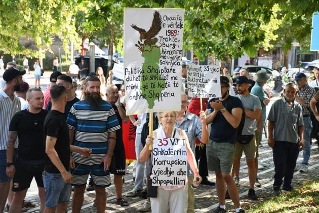 Protesters rally outside parliament against tourism projects in Albania TIRANA, ALBANIA - JUNE 30: Protesters gather outside the parliament building during a demonstration against a planned tourism project in the Zvernec area of Vlora, as protests over the project continue for a month in Tirana, Albania, on June 30, 2026. Olsi Shehu Anadolu Tirana Albania. Editorial use only. Please get in touch for any other usage.  Copyright: x2026xAnadoluxOlsixShehux