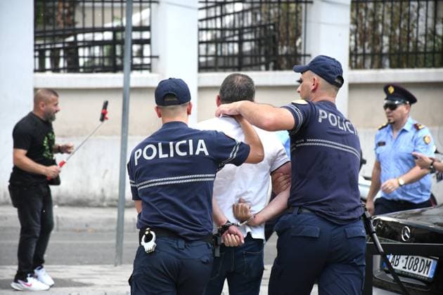 Protest held in front of Parliament building against tourism projects in Tirana TIRANA, ALBANIA - JUNE 30: Demonstrators gather in front of the Parliament building to protest against a planned tourism project in the Zvernec area of Vlora, in Tirana, Albania on June 30, 2026. Scuffles broke out between police and protestors during the demonstration, which has been ongoing for a month. Reinforcements arrived at the protest area to form a security cordon. Olsi Shehu Anadolu Tirana Albania. Editorial use only. Please get in touch for any other usage.  Copyright: x2026xAnadoluxOlsixShehux