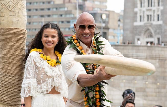 Catherine Laga aia and Dwayne Johnson attends the Moana Experience Launch in Potters Fields Park, London, England. UK. Tuesday 30th June 2026. Copyright: xJamesxWarrenx M4Z3Z7~O