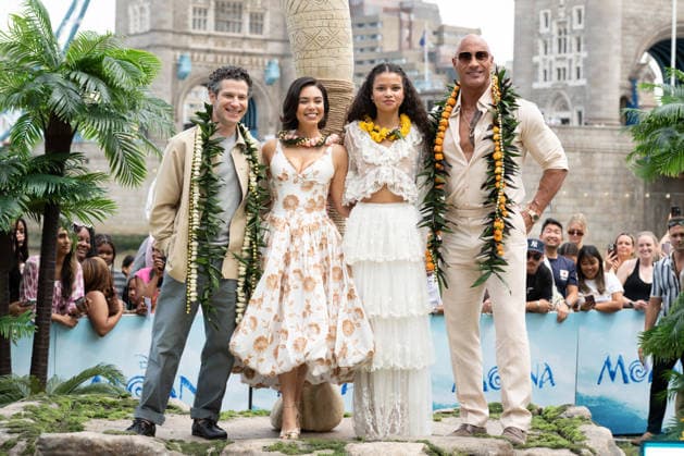 Thomas Kail, Auli i Cravalho, Catherine Laga aia and Dwayne Johnson attends the Moana Experience Launch in Potters Fields Park, London, England. UK. Tuesday 30th June 2026. Copyright: xJamesxWarrenx M4Z3Z7~P