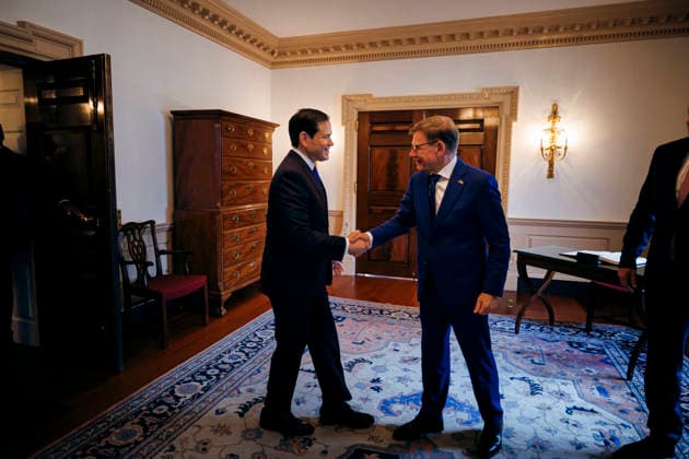 Johann Wadephul (CDU), Bundesaussenminister, trifft Marco Rubio, Aussenminister der Vereinigten Staaten von Amerika zu einem Gespraech in Washington D.C., 29.06.2026. Fotografiert im Auftrag des Auswaertigen Amtes (AA) Washington D.C. Vereinigten Staaten von Amerika *** Johann Wadephul (CDU), Federal Minister of Foreign Affairs, meets with Marco Rubio, Secretary of State of the United States of America, for talks in Washington, D.C., on June 29, 2026. Photographed on behalf of the Federal Foreign Office (AA) in Washington, D.C., United States of America. Copyright: xFelixxZahnx