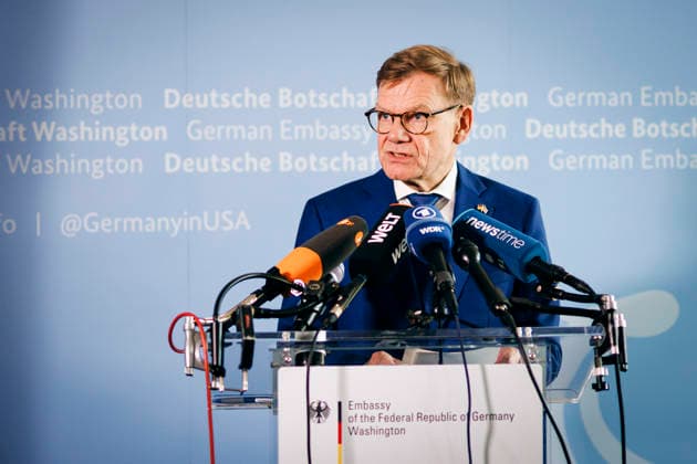 Johann Wadephul (CDU), Bundesaussenminister, gibt in der Botschaft ein Statement in Washington D.C., 29.06.2026. Fotografiert im Auftrag des Auswaertigen Amtes (AA) Washington D.C. Vereinigten Staaten von Amerika *** Johann Wadephul (CDU), Federal Minister of Foreign Affairs, delivers a statement at the embassy in Washington, D.C., on June 29, 2026. Photographed on behalf of the Federal Foreign Office (AA) in Washington, D.C., United States of America. Copyright: xFelixxZahnx