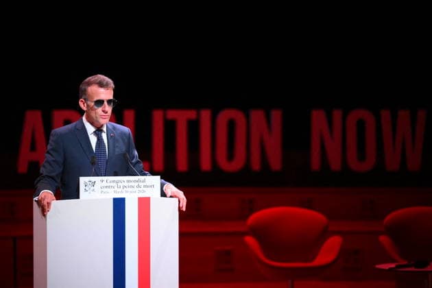 Macron Delivers A Speech During the World Congress Against the Death Penalty - Paris French President Emmanuel Macron delivers a speech during the World Congress Against the Death Penalty in Paris, on June 30, 2026. It was noted that the president was wearing sunglasses due to an eye condition. Photo by Eliot Blondet ABACAPRESS.COM Paris France  Copyright: xBlondetxEliot ABACAx