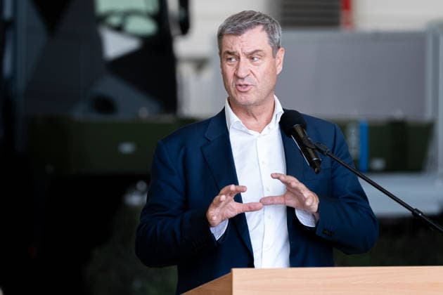 Kaufbeuren, Bavaria, Germany - June 30, 2026: Kaufbeuren Air Base, the Bundeswehr, and the German Air Force: The Future of the Arrow Weapon System for Germany (AWS-G), Air Defense, Military Base, and Pilot Project for Historic Preservation. Minister President Dr. Markus Söder (CSU) *** Fliegerhorst Kaufbeuren, Bundeswehr und Luftwaffe: Zukunft des Arrow Weapon System for Germany (AWS-G), Luftverteidigung, Militärstandort und Pilotvorhaben Denkmalschutz. Ministerpräsident Dr. Markus Söder (CSU)
