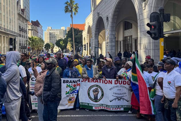 Anti-migrant protest held in Cape Town CAPE TOWN, SOUTH AFRICA - JUNE 30: An anti-migrant group of approximately 300 people gathers in front of the Western Cape Provincial Parliament building on Wale Street to stage a protest in Cape Town, South Africa on June 30, 2026. Protesters, including members of the anti-migrant movements Operation Dudula and March and March, called on the government to take stricter measures regarding border security, unemployment, and undocumented migrants. The demonstration ended without incident under security measures taken by the police. Murat Ozgur Guvendik Anadolu Cape Town South Africa. Editorial use only. Please get in touch for any other usage.  Copyright: x2026xAnadoluxMuratxOzgurxGuvendikx