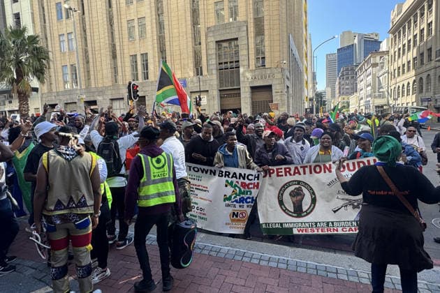 Anti-migrant protest held in Cape Town CAPE TOWN, SOUTH AFRICA - JUNE 30: An anti-migrant group of approximately 300 people gathers in front of the Western Cape Provincial Parliament building on Wale Street to stage a protest in Cape Town, South Africa on June 30, 2026. Protesters, including members of the anti-migrant movements Operation Dudula and March and March, called on the government to take stricter measures regarding border security, unemployment, and undocumented migrants. The demonstration ended without incident under security measures taken by the police. Murat Ozgur Guvendik Anadolu Cape Town South Africa. Editorial use only. Please get in touch for any other usage.  Copyright: x2026xAnadoluxMuratxOzgurxGuvendikx