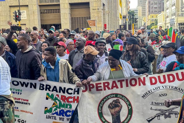Anti-migrant protest held in Cape Town CAPE TOWN, SOUTH AFRICA - JUNE 30: An anti-migrant group of approximately 300 people gathers in front of the Western Cape Provincial Parliament building on Wale Street to stage a protest in Cape Town, South Africa on June 30, 2026. Protesters, including members of the anti-migrant movements Operation Dudula and March and March, called on the government to take stricter measures regarding border security, unemployment, and undocumented migrants. The demonstration ended without incident under security measures taken by the police. Murat Ozgur Guvendik Anadolu Cape Town South Africa. Editorial use only. Please get in touch for any other usage.  Copyright: x2026xAnadoluxMuratxOzgurxGuvendikx