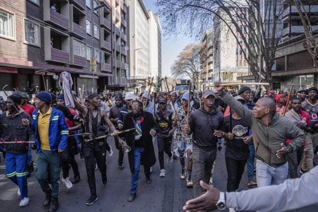 Anti-immigrant demonstrations continue in South Africa JOHANNESBURG, SOUTH AFRICA - JUNE 30: Hundreds of people gather to protest irregular migrants and call on the government to deport undocumented immigrants in Johannesburg, South Africa on June 30, 2026. Anti-immigrant demonstrations are being held across South Africa as growing pressure on foreign nationals in recent months has brought migration, unemployment and security issues back into the national spotlight. Ihsaan Haffejee Anadolu Johannesburg South Africa. Editorial use only. Please get in touch for any other usage.  Copyright: x2026xAnadoluxIhsaanxHaffejeex