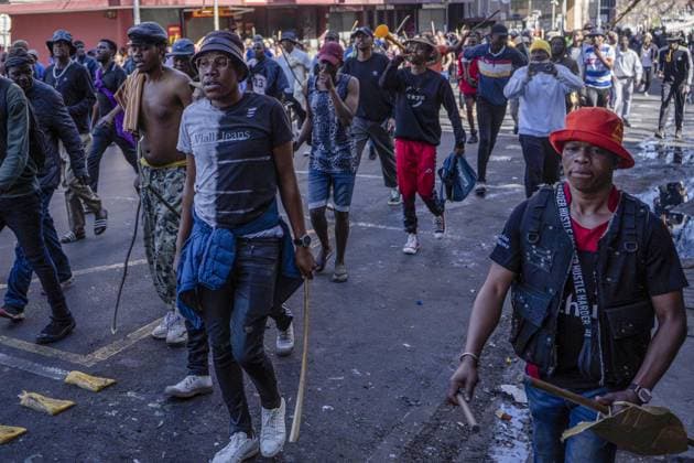Anti-immigrant demonstrations continue in South Africa JOHANNESBURG, SOUTH AFRICA - JUNE 30: Hundreds of people gather to protest irregular migrants and call on the government to deport undocumented immigrants in Johannesburg, South Africa on June 30, 2026. Anti-immigrant demonstrations are being held across South Africa as growing pressure on foreign nationals in recent months has brought migration, unemployment and security issues back into the national spotlight. Ihsaan Haffejee Anadolu Johannesburg South Africa. Editorial use only. Please get in touch for any other usage.  Copyright: x2026xAnadoluxIhsaanxHaffejeex