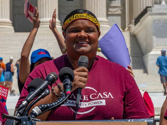 June 30, 2026, Washington, District Of Columbia, USA: LYDIA WALTER-RODRIGUEZ, chief of organizing and leadership at CASA, celebrates the Supreme Court decision reaffirming birthright citizenship. All children born in the United States, regardless of their parents immigration status, are U.S. citizens. This overturns President Trumps unconstitutional executive order, which sought to reinterpret the 14th amendment. Washington USA - ZUMAd155 20260630_znp_d155_021 Copyright: xSuexDorfmanx