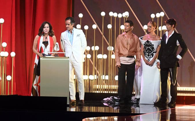 3rd Annual Spanish Fashion Academy Awards: Jorge Román, Paula Vázquez, and Edu Román during the gala for the 3rd Annual Spanish Fashion Academy Awards at the Gran Teatro Príncipe Pío on June 30, 2026, in Madrid, Spain. The awards recognize the brands, designers, artisans, companies, and projects that make up the industry through 13 categories that ensure the sector—which is very broad and diverse—is properly represented. FASHION AWARDS PHOTOCALL José Madrid, Madrid, Spain  Copyright: xJosÃ xOlivax 7634549
