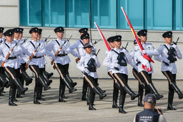 HONG KONG-DAILY HKSAR-ANNIVERSARY The flag party and guard of honor march in during the flag-raising ceremony to mark the 29th anniversary of the establishment of the HKSAR at Golden Bauhinia Square on July 1, 2026 in Hong Kong. (Photo by Kevin Li TMHK via Nexpher Images) Hong Kong