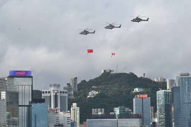 RECORD DATE NOT STATED HONG KONG-DAILY HKSAR 29TH ANNIVERSARY Helicopters soared across Victoria Harbour in celebration of the 29th anniversary of the establishment of the HKSAR during the flag-raising ceremony on July 1, 2026 in Hong Kong. Hong Kong