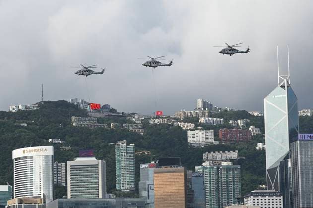 RECORD DATE NOT STATED HONG KONG-DAILY HKSAR 29TH ANNIVERSARY Helicopters soared across Victoria Harbour in celebration of the 29th anniversary of the establishment of the HKSAR during the flag-raising ceremony on July 1, 2026 in Hong Kong. Hong Kong