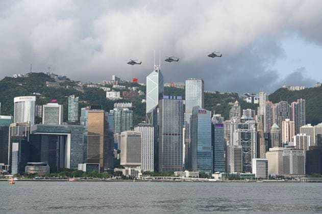 RECORD DATE NOT STATED HONG KONG-DAILY HKSAR 29TH ANNIVERSARY Helicopters soared across Victoria Harbour in celebration of the 29th anniversary of the establishment of the HKSAR during the flag-raising ceremony on July 1, 2026 in Hong Kong. Hong Kong